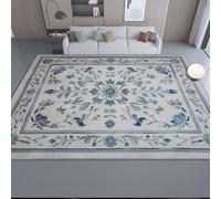 Tapis Bleu Doux Poils Courts Lavable en Machine Traditionnel Aquarelle Fleurs Feuillage Tapis de Salon Salle à Manger Chambre Cuisine, 80 x 150 cm