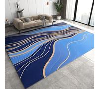 Tapis Bleu Marine Dégradé Moderne, Peinture à L’Huile, Feuille D’Or Vintage, Tapis D’intérieur Antidérapant pour Enfants, Lavable en Ma, Geometric Stripes, 180 x 270cm