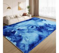 Tapis Bleu Ombré Abstrait, Tapis Aquarelle Bleue Moderne Lavable pour Salon Doux Antidérapant Facile à Nettoyer pour Chambre à Coucher Crèche Étude Salle de Classe 150x210cm