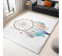 Tapis Bohème Attrape-Rêves Plumes Imprimé 120x180 cm, Blanc Entretien Facile Intérieur Moquette - Doux Lavable Antitache Ne Perd Pas Ses Poils pour Salon Chambre d'enfant