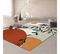 Tapis bohème moderne à motifs abstraits de feuilles et de cercles géométriques - Tapis nordique style années 50, coloris rouille orange et vert antidérapant à poils courts et lavable 240x290cm