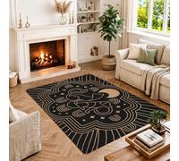 Tapis bohème pour chat et chien Motif art céleste 1,2 x 1,8 m | Tapis d'intérieur motif céleste, esthétique bohème, thème amoureux des animaux, motifs Sunburst, art minimaliste