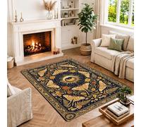 Tapis bohème thème papillon céleste et lune 1,2 x 1,8 m | Motif lune céleste et soleil, fougères botaniques et champignons, accents de maison bohème, art détaillé de la ligne dorée
