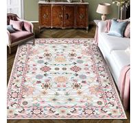 Tapis Bohème Vintage à Motifs Floraux, Antidérapant, Style Perse Orné, Doux et Résistant, Idéal pour l’Entrée, Apporte une Touche d’Élégance à la Décoration Intérieure, Rose, 72x107,8 pouces