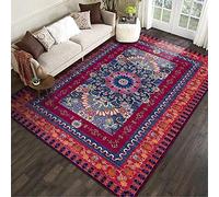 Tapis Boho Turc Fleur Motif Petit Tapis Salon Moderne Chambre Carré Moquette Lavable Antidérapant Décoration, Tapis d'Entree Couloir Porte, Tapis de Chaise (Rouge B,50 x80)