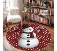 Tapis bonhomme de neige, flocons de neige de Noël festifs avec envers antidérapant et bordure ronde pour salle de bain, buanderie, cuisine, entrée, 1,2 x 1,2 m