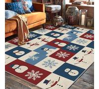 Tapis bonhomme de neige rectangulaire à poils courts pour salon, chambre à coucher, salle de classe, dortoir, université, 1,5 x 2,1 m, rouge
