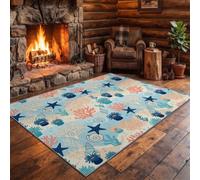 Tapis Bord de mer européen, Dos antidérapant TPR pour Salon, 180 × 270 | Multicolore Tapis en microfibre douce à poils courts, Étoile de mer nature océanique, léger et pliable