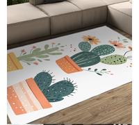 Tapis botanique Floral de Dessin animé 160 x 200 cm minimalisme Vert Succulent Motif Tapis de Porte pour Chambre d’Enfant Patio Couloir à Poils Ras Lavable