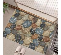 Tapis Brun Naturalisme Galets Bleus Élégantes Paillasson Exterieur Entree Paillasson Interieur Antidérapant Lavable Tapi Entree Interieur pour Cuisine Couloir60 x 90 cm