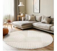 Carpettex Tapis à poils courts, 160 cm, rond, crème, look scandinave, effet 3D, motif bohème, lavable et moelleux