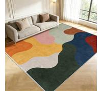 Tapis Carré 200x200cm Blocage de Couleurs Rétro 3D Imprimé Poils Courts | Antidérapant, Vagues Abstraites Tapis à Ultra Doux, Lavable en Machine, Ne Se Décolore, pour Salon et Salle à Manger