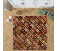 Tapis carré à poils courts antidérapant pour salon, salon, décoration d'intérieur moderne géométrique patchwork motif floral, marron jaunâtre, 70 x 70 cm