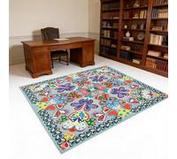 Tapis carré de 160 x 160 cm pour salon, entrée, chambre à coucher, doux, lavable en machine, poils courts, antidérapant, décoration d'intérieur, fleurs orientales traditionnelles sont principalement