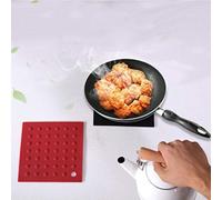Tapis carré en silicone résistant à la chaleur, forme carrée avec petits pois, avec texturé, pour placer des ustensiles de cuisine chauds, pour cuisine, 18 x 18 cm (rouge)