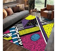 Tapis Carré Géométrique Salon 100x100 cm Motif Patchwork Abstrait Jaune Violet, Tapis Lavable Antidérapant Doux Poil Court, Decoration Chambre Descente De Lit Carpet, j1d1887