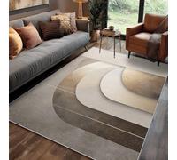 Tapis Carré Mid Century Modern Salon Chambre 120 x 120 cm, Tapis Beige Doré Arche Géométrique Lavable Antidérapant Poil Ras, Mid Century Modern Moquette Descente De Lit, Decoration Intérieur