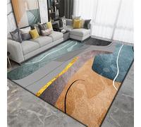Tapis carré moderne - 200 x 200 cm - Marron gris et bleu - Pour salon, grande entrée, décoration de chambre d'adolescente