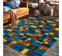 Tapis carré moderne abstrait rectangulaire bleu automne avec envers antidérapant pour la maison - Tapis d'intérieur qui ne perd pas ses poils - Pour salon, chambre à coucher, salle de classe