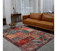 Tapis carré pour Le Salon, 150 x 150 cm, Lavable à Poils Courts, respectueux des Animaux domestiques, coloré Rouge Orange Vert Vintage Patchwork Multicolore