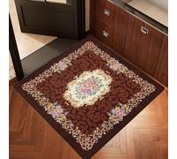 Tapis carré pour salon, entrée, chambre à coucher, petit tapis doux, lavable en machine, poils courts, antidérapant, rétro, traditionnel, oriental, floral, rose et marron, 70 x 70 cm