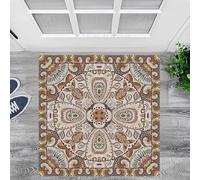 Tapis carré pour salon, entrée, chambre à coucher, petit tapis doux, lavable en machine, poils courts, antidérapant, décoration d'intérieur, motif floral géométrique moderne, marron jaunâtre, 160 x