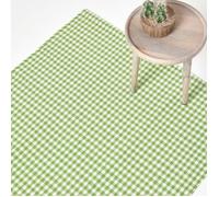 Tapis carreaux Vichy en 100% Coton - Tapis rectangulaire tissé main - Tapis damier Vert 110x170 cm - Grand tapis salon ou chambre