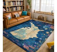 Tapis cartographique vintage patriotique, fleurs de feu d'artifice du 4 juillet, bleu, antidérapant, tapis rectangulaire pour salon, chambre à coucher, sous le lit, décoration d'appartement, 1,5 x 2,1