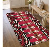 Tapis casse-noisette de Noël festif à rayures royales de Noël rouge à poils bas en éponge avec bordure en éponge pour entrée, salle de bain, buanderie, table de chevet, 0,9 x 1,5 m