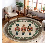 Tapis casse-noisette de Noël festif avec baies de houx rouge à poils courts - Ne perd pas ses poils - Pour salon, chambre à coucher, sous le lit, appartement - 1,5 x 1,5 m