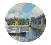 Tapis Cercle Imprimé Bateau Doux Antidérapant Lavable Pont de Style Monet à Argenteuil Oeuvre d’Art Tapis Rond pour Salon 180 cm
