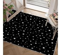 Tapis Cerf de Noël - Tapis Salon 80x150 cm Noir Xmas, Tapis de Porte Lavable Étoiles Carpet Chambre Enfant Poil Ras en Machine Antidérapant pour Salle à Manger, Bureau J118