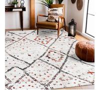 tapis chambre 100x100 tissé crème carré motif berbère LYN8 MORA