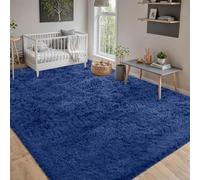 Tapis Chambre 220 x 220 cm Antidérapant, Poils Longs Doux et Confortable Tapis de Sol Grand Dessous Antidérapant, Décoration Intérieure pour Salon Chambre Filles Enfants, Bleu Foncé