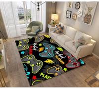 Tapis Chambre 3D Gamer Manette Moderne Tapis De Salon Antiderapant Graffiti Lettre Console De Jeu Décoration Tapis Doux Flanelle Area Rugs pour Ado Enfant Garcon (Coloré 120 * 160cm)