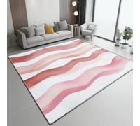 Tapis Chambre Ado Enfant Aquarelle Élégant Géométrique Vagues Lignes | Minimaliste Abstrait Lavable Antidérapant Poils Courts Rose, 140 x 200 cm pour Salon Bain