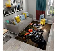 Tapis Chambre Ado Enfant Garcon,Tapis De Salon Antiderapant 3D Moto De Route Moto Décoration Tapis Poil Ras Flanelle Tout Doux Moderne 60 X 90 Cm - Nettoyage Facile -5Q6M4R8Y3O6