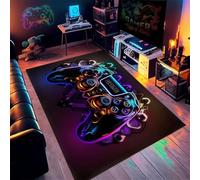Tapis Chambre Ado Gamer 3D, Tapis Sol Gaming Deco Chambre Garcon Enfant,Tapis De Salon Moderne Antidérapant, Tapis Gaming Néon Graffiti Manette De Jeu, Flanelle Doux Carpets (Navy,120x180cm)