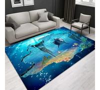 Tapis Chambre Animal Poisson Dauphin Ado Garcon Enfant Adulte,Tapis De Salon Bain Home Antiderapant 3D Décoration Tapis Poil Ras Flanelle Tout Doux 90 X 150 Cm -45972208710776
