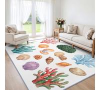 Tapis Chambre Aquarelle Côtier Tapis Salon Doux Antidérapant 120x170 cm | Lavable en Machine Tapis Décoratif de Corail Coquillage Algue pour Cuisine Bureau Entree Interieur, Poils Courts