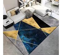 Tapis Chambre Bébé Fille 180x220cm Tapis Salon Doux Motif géométrique Triangulaire Jaune Bleu Fil d'or décoration antidérapante Moderne Tapis Sol Gaming