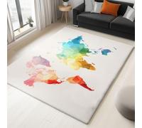 Tapis Chambre Carte du Monde À L'Aquarelle 120x180cm Tapis Salon Doux et Moelleux, avec Envers Antidérapant, Moquette Sol Intérieur Lavable Style Imprimé 3D