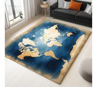 Tapis Chambre Carte du Monde À L'Aquarelle 80x150cm Tapis Salon Doux et Moelleux, avec Envers Antidérapant, Moquette Sol Intérieur Lavable Style Imprimé 3D