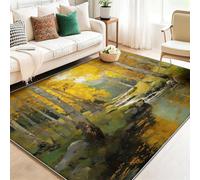 Tapis Chambre Enfant 80 x 150 cm - Paysages Naturels d'automne Lavable Tapis Imprimé à Poils Courts - Antidérapant Doux Moquette pour Chambre, Feuilles Dorées