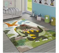 Paco Home Tapis Chambre Enfant Adorable Dinosaures Jungle Volcan Effet 3-D Poils Ras Vert, Dimension:120x170 cm