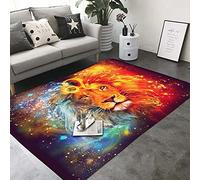 Tapis Chambre Enfant Garcon Ado Galaxy Lion Jaune Or Brun Tapis Chambre Adolescent Garcon Animaux Moderne Grand Tapis Salon Bain Rectangle Tapis De Jeux Lavable Poils Courts Doux (100x120 cm)