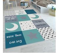 Paco Home Tapis Chambre Enfant Garà§ons C urs Étoiles Lune Inscription Bleu Gris, Dimension:80x150 cm