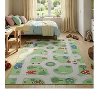 Tapis Chambre Enfant Motif Route Voitures Ville Vert TAPISO Snooki Poils Courts Doux Antidérapant OEKO-TEX Déco Garçon 200x300
