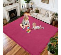 Tapis Chambre Enfant pour Jouer et Marcher Antidérapant 70 x 100 cm Tapis de Sol Bebe Mousse 2CM d'épaisseur, Tapis d'éveil bébé pour Salon Entrée Chambre Passage Couloir Tatami Grand Rouge Rose