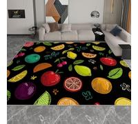 Tapis Chambre Enfants, Tapis Salon Poils Courts Dessin Animé Mignon Moderne Fruit Soft-Touch Entretien Facile - Paillasson Lavable en Machine pour Zones de Passage, Noir, 140 x 200 cm